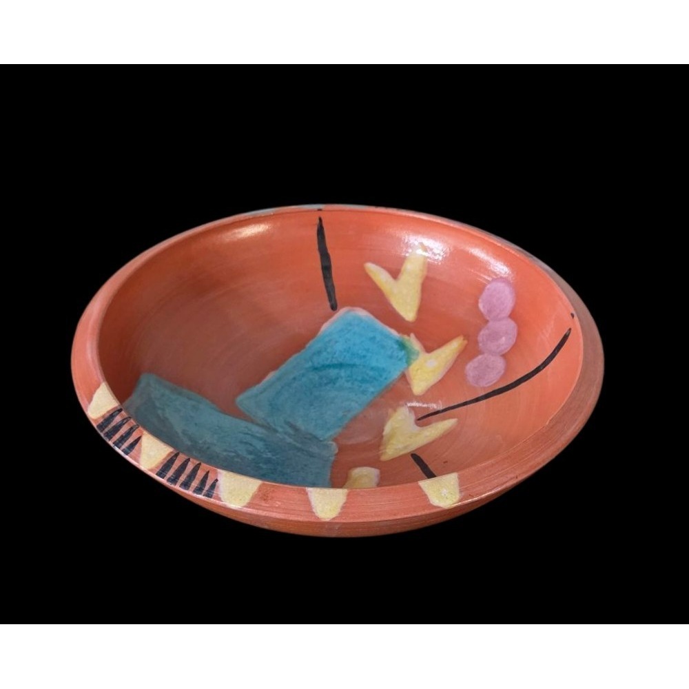 Signed Studio Pottery Bowl Signed Abstract 1980s‎ Colors Geometrical Vintage '84